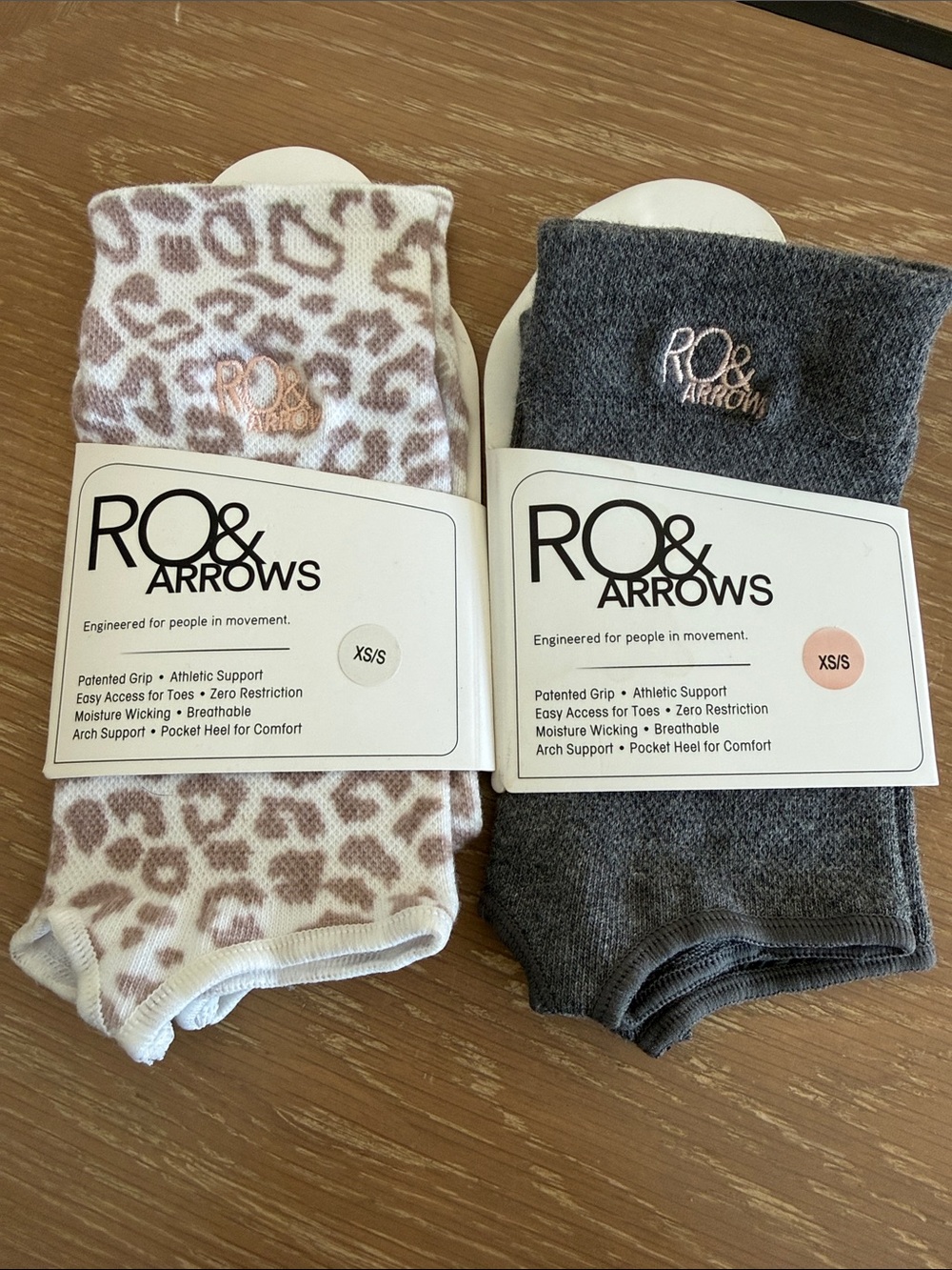 Ro&Arrows Grip Socks - Leopard Pink & Charcoal Gray (XS/S)